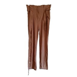 NWT Active USA Women's Large Brown High Waisted Paperbag‎ pants